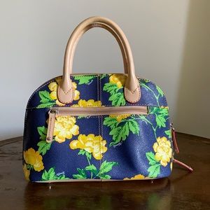 Tignanello Navy & Yellow Floral Print Leather Bag